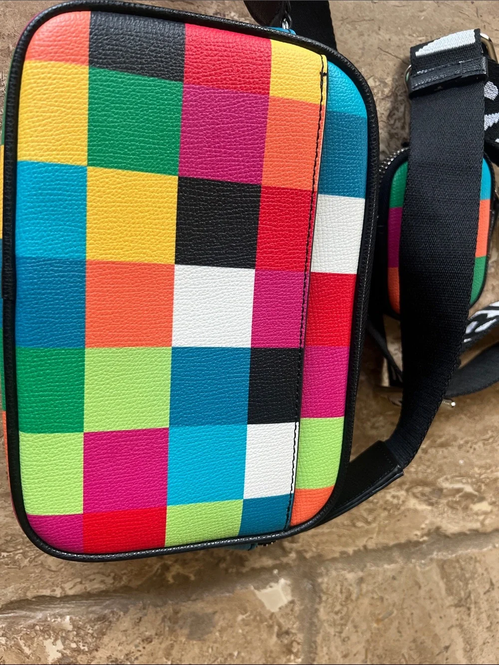 Karl Lagerfeld Rainbow Check Crossbody with Character Appliqués - Picture 3 of 5